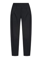 Stehmann black stretch trousers with tapered cropped leg and elastic waist.