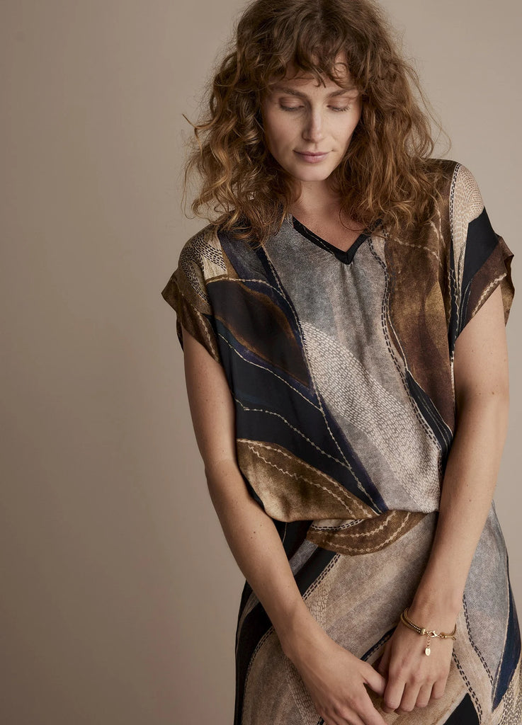 Sud Express Abstract Swirl Print Short Sleeve Top