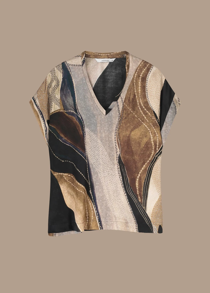 Sud Express Abstract Swirl Print Top With Short Sleeves