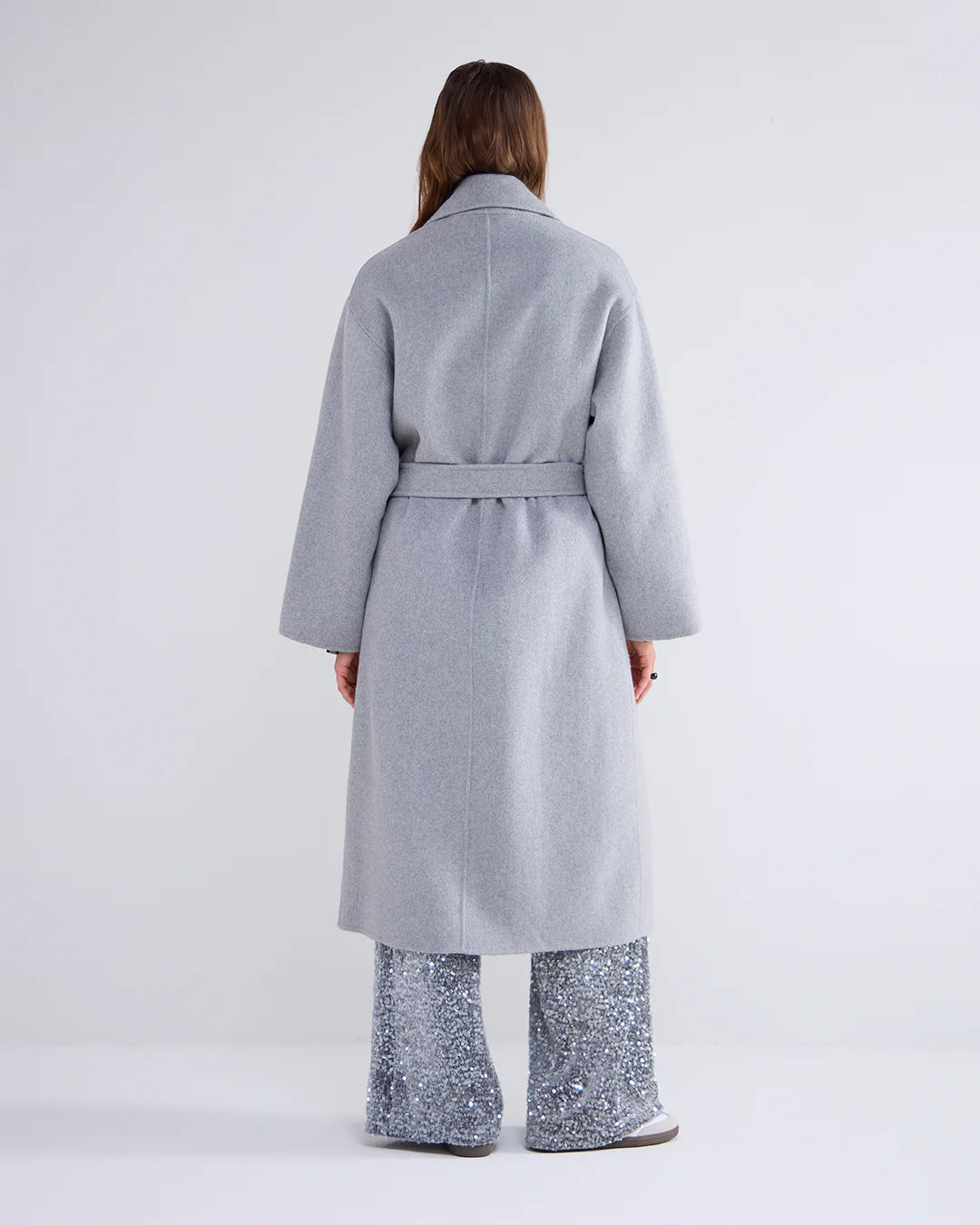 Summum Belted Wool Coat In Grey _ Back