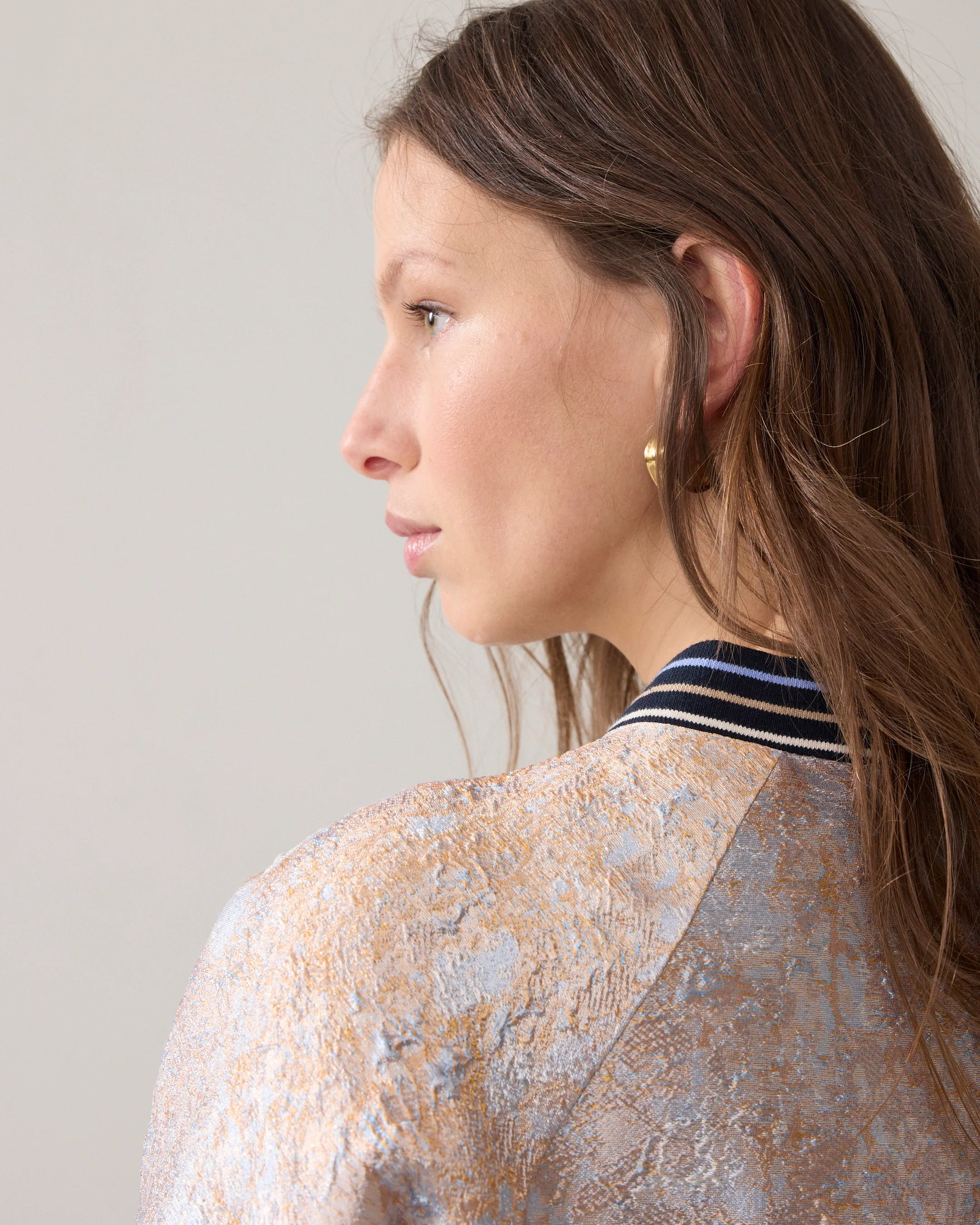 Summum jacquard bomber jacket shoulder and collar detail close up