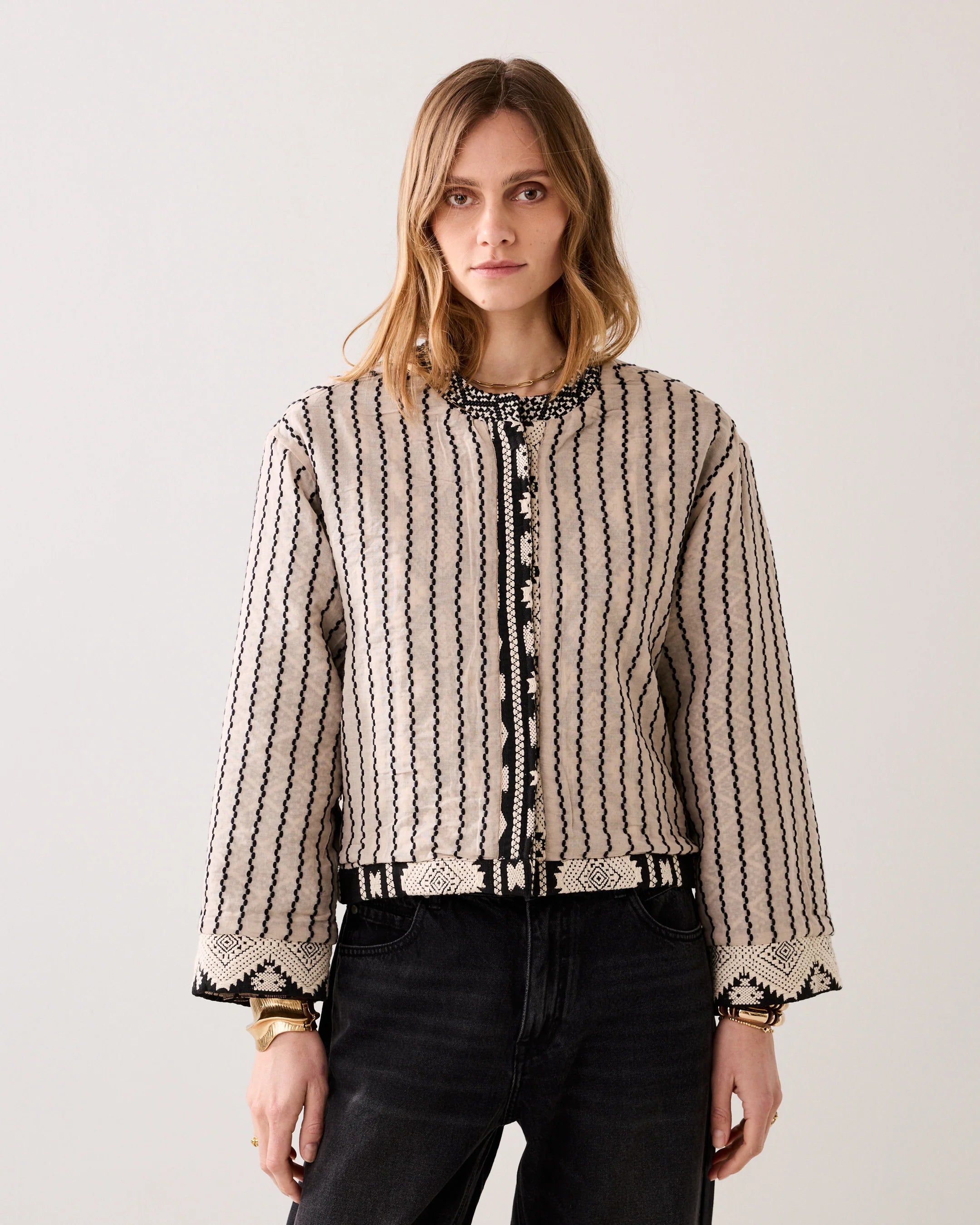 Summum reversible kimono jacket jacquard print inside out view 