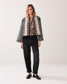 Summum reversible jacket black cream pattern detail sleeve