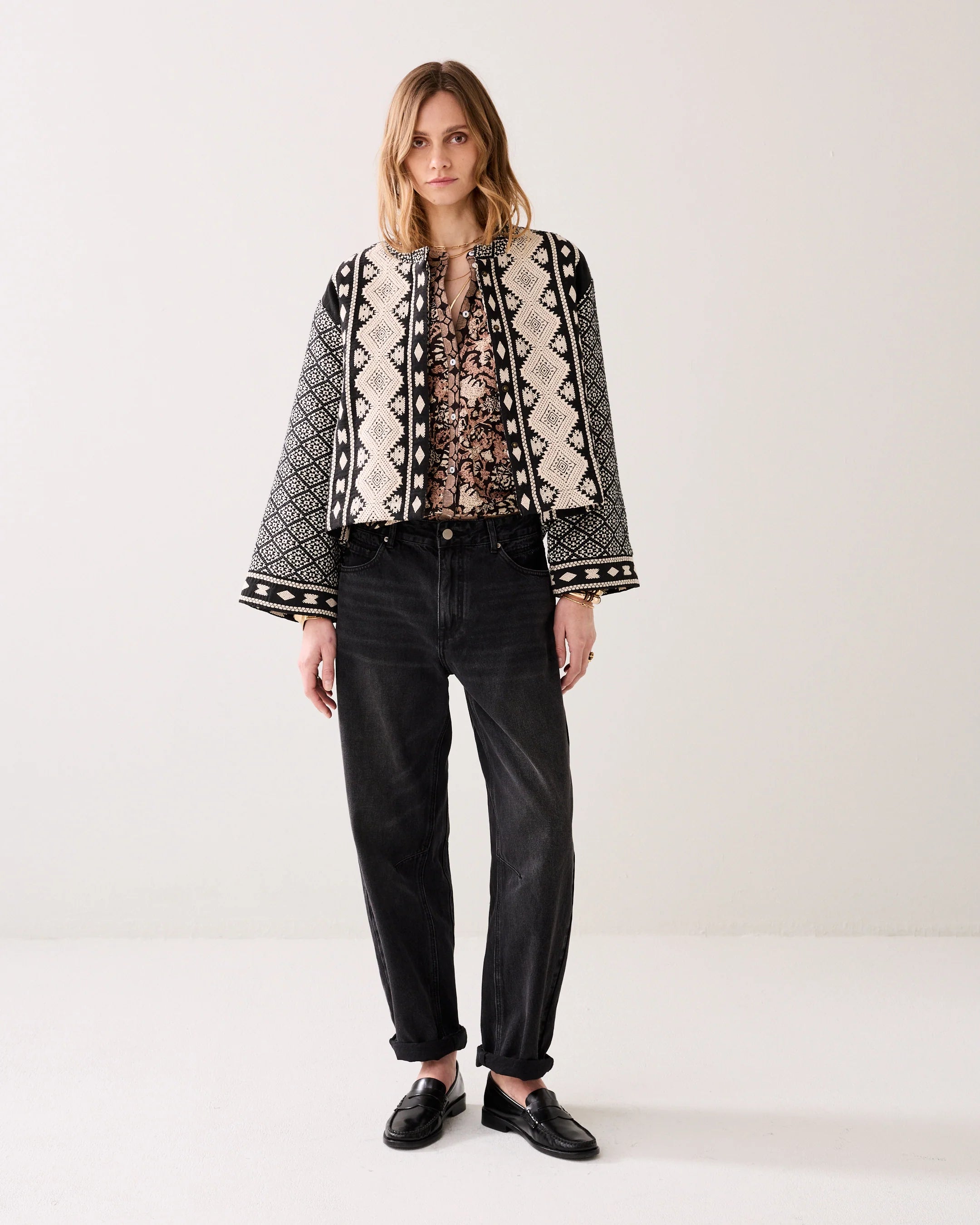 Summum reversible jacket black cream pattern detail sleeve