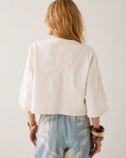     Summum embroidered cotton jacket back view cream boxy fit