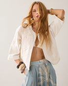     Summum cream embroidered jacket three quarter sleeve detail