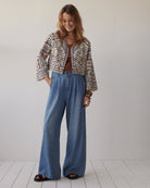 Summum geometric embroidered jacket neckline detail