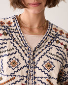 Summum Cream navy embroidered boho jacket styled