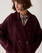 Summum burgundy oversized wool blend coat close-up
