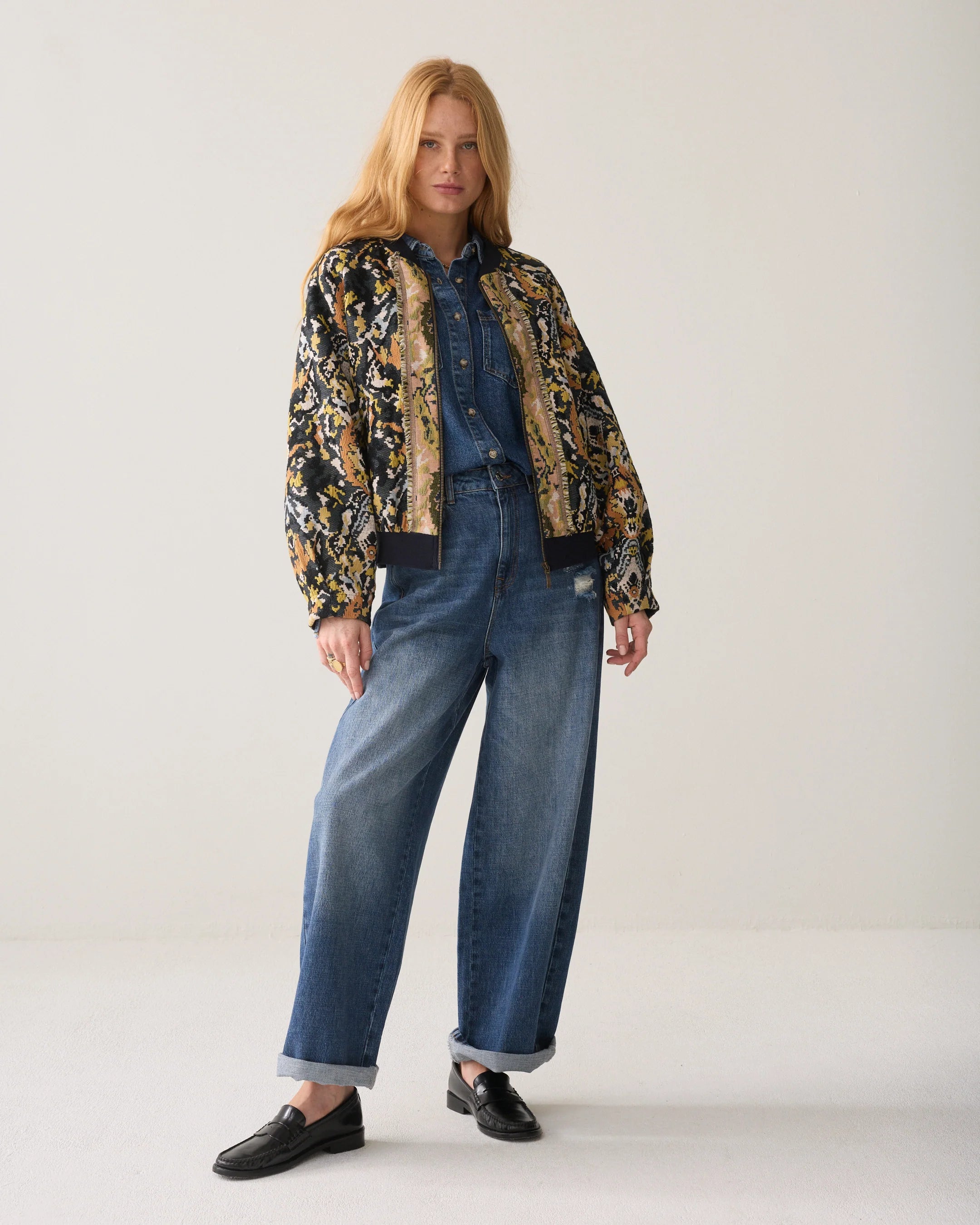 Summum multicolour jacquard bomber jacket – full front model view