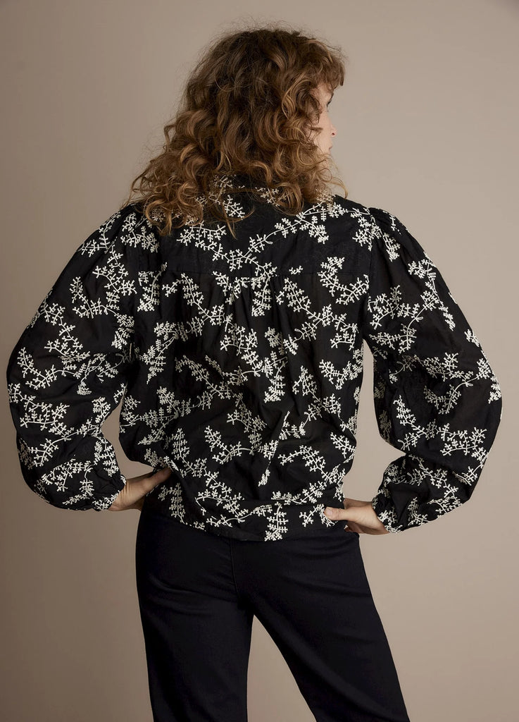 Summum Black Embroidered Floral Print Blouse From Back