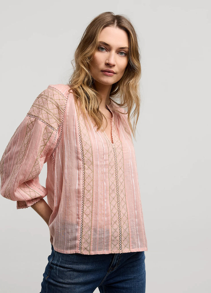 Summum Pink Voile Lace Detail Relaxed fit Top