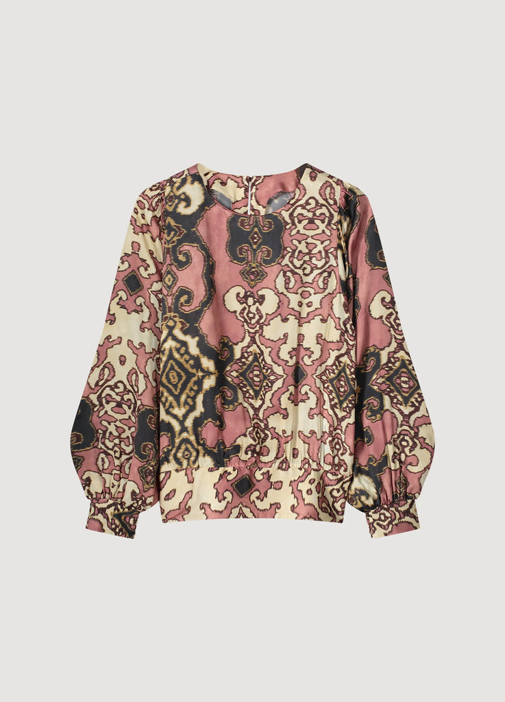 Summum Dusky Rose Pink Print Top With Puff Sleeves