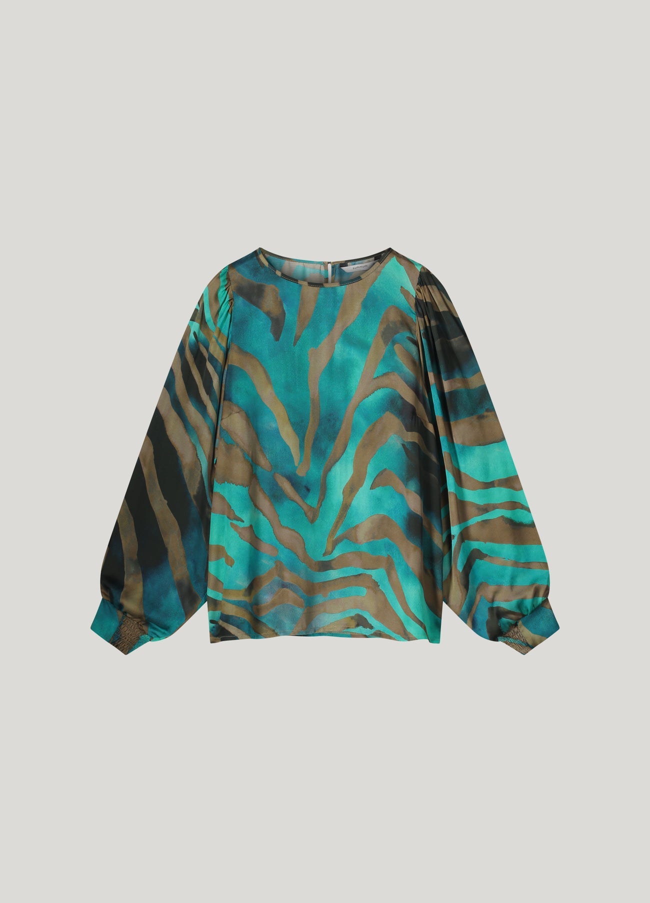 Summum Green/Bronze Animal Print Long Sleeve Boatneck Top