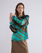 Summum Green Printed Boatneck Top