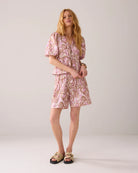 Full front view of Summum floral co-ord with relaxed fit and puff sleeve blouse