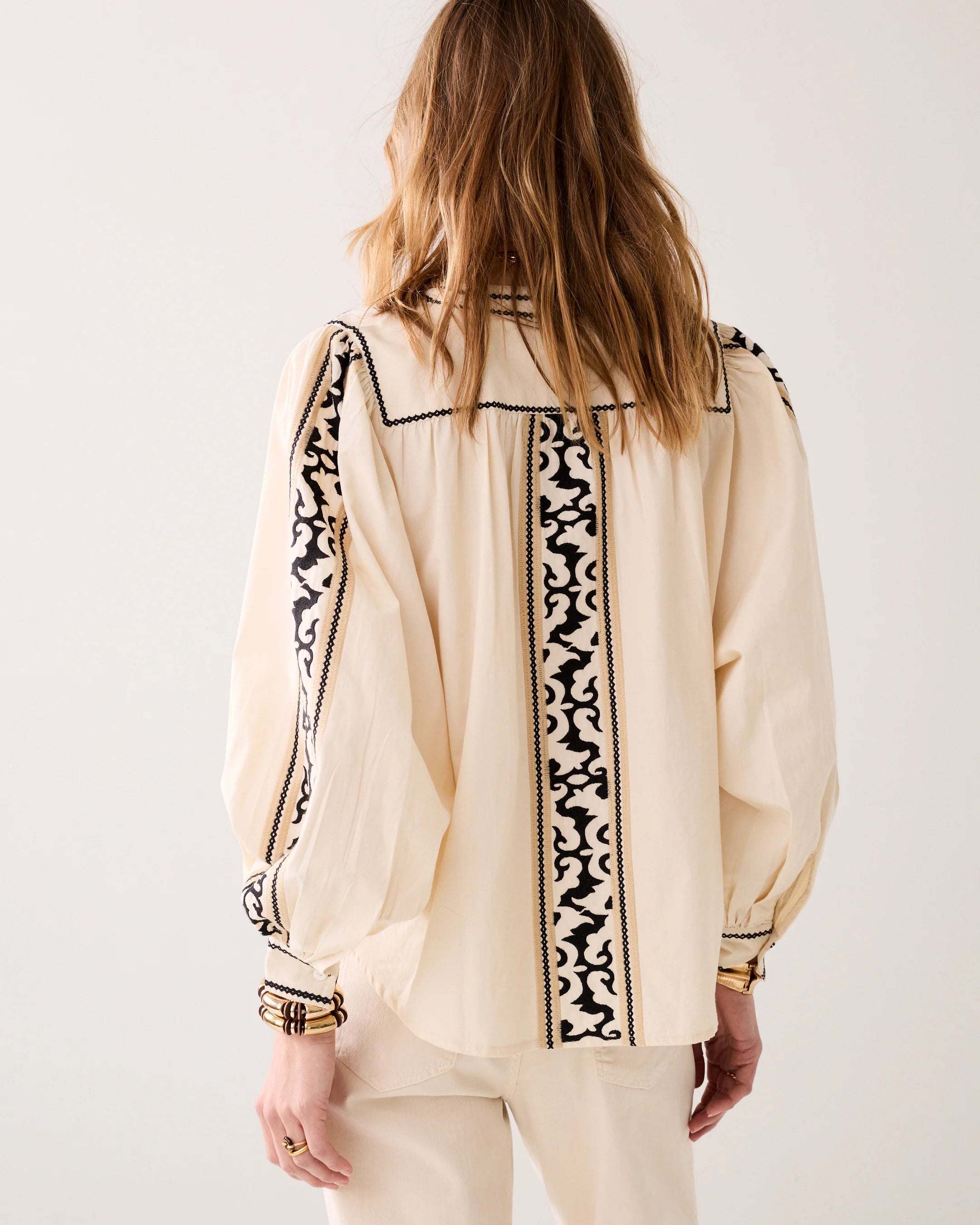 Summum embroidered blouse back detail long sleeve cotton blouse