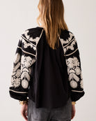 Summum black cotton blouse back view embroidered sleeves