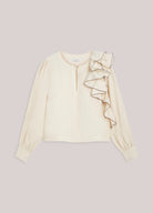 Summum cream blouse back view soft linen blend fit