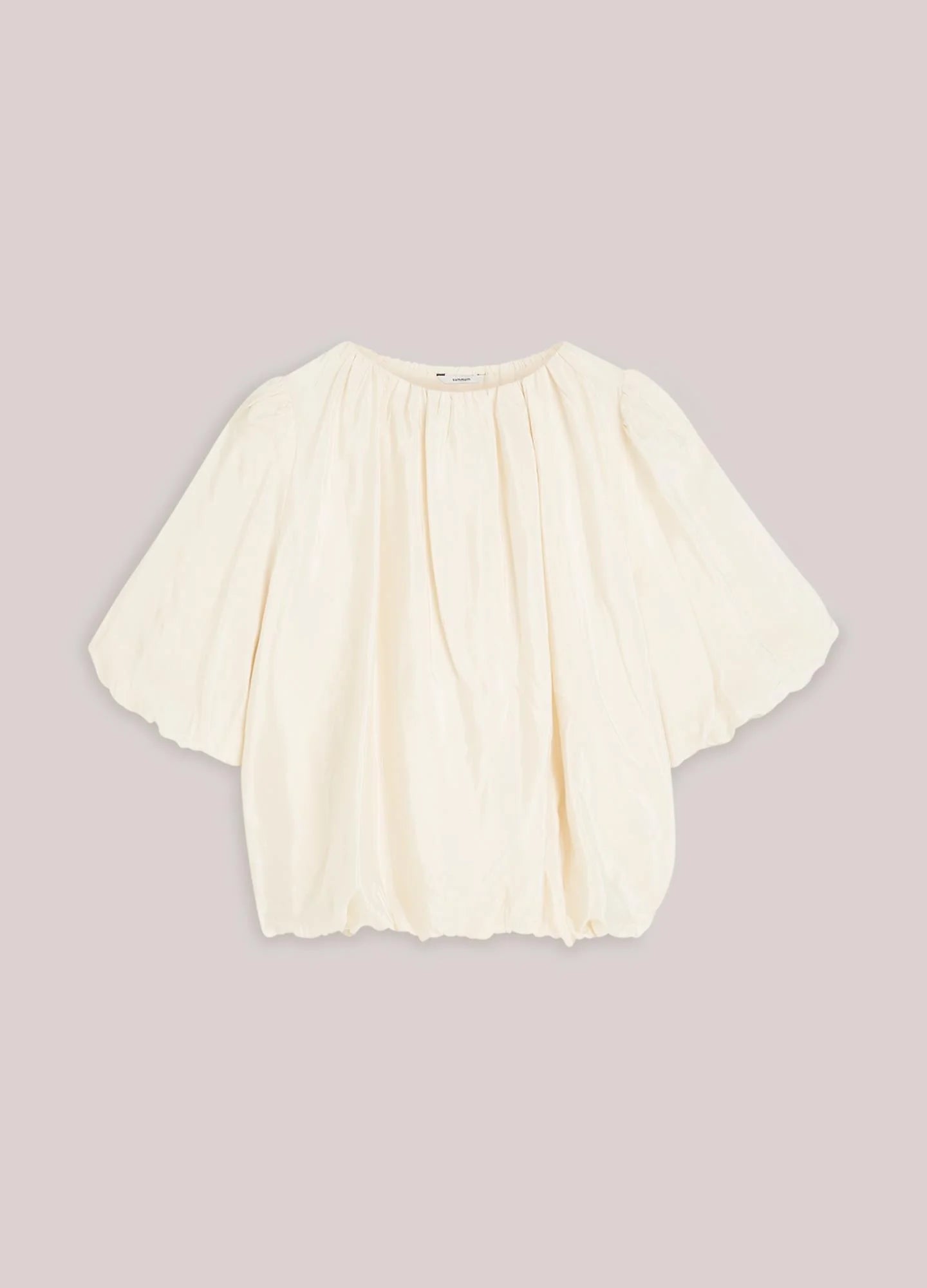 Summum cream balloon sleeve blouse gathered neckline front view