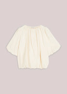 Summum cream balloon sleeve blouse gathered neckline front view