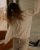 Summum cream embellished blouse – lifestyle model view