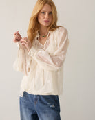 Summum cream sheer embellished blouse – front model view