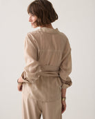 Back view of Summum sand lyocell wrap blouse