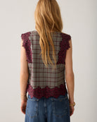 Summum grey burgundy check sleeveless top back view
