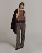 Women’s Summum check lace trim top styled with matching suit trousers