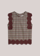 Summum grey burgundy check lace trim sleeveless top product image