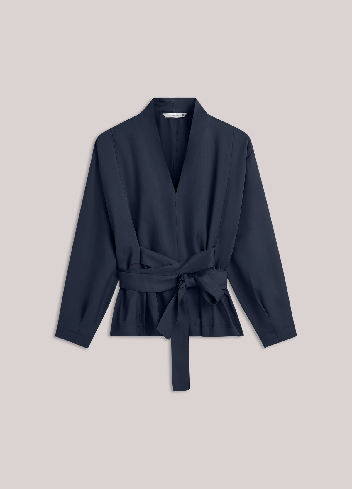 Summum navy wrap top – product-only front view