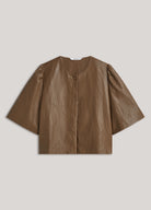 Summum brown faux leather blouse jacket with elbow-length puff sleeves – front product image