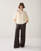 Summum cream loose fit three-quarter sleeve textured top