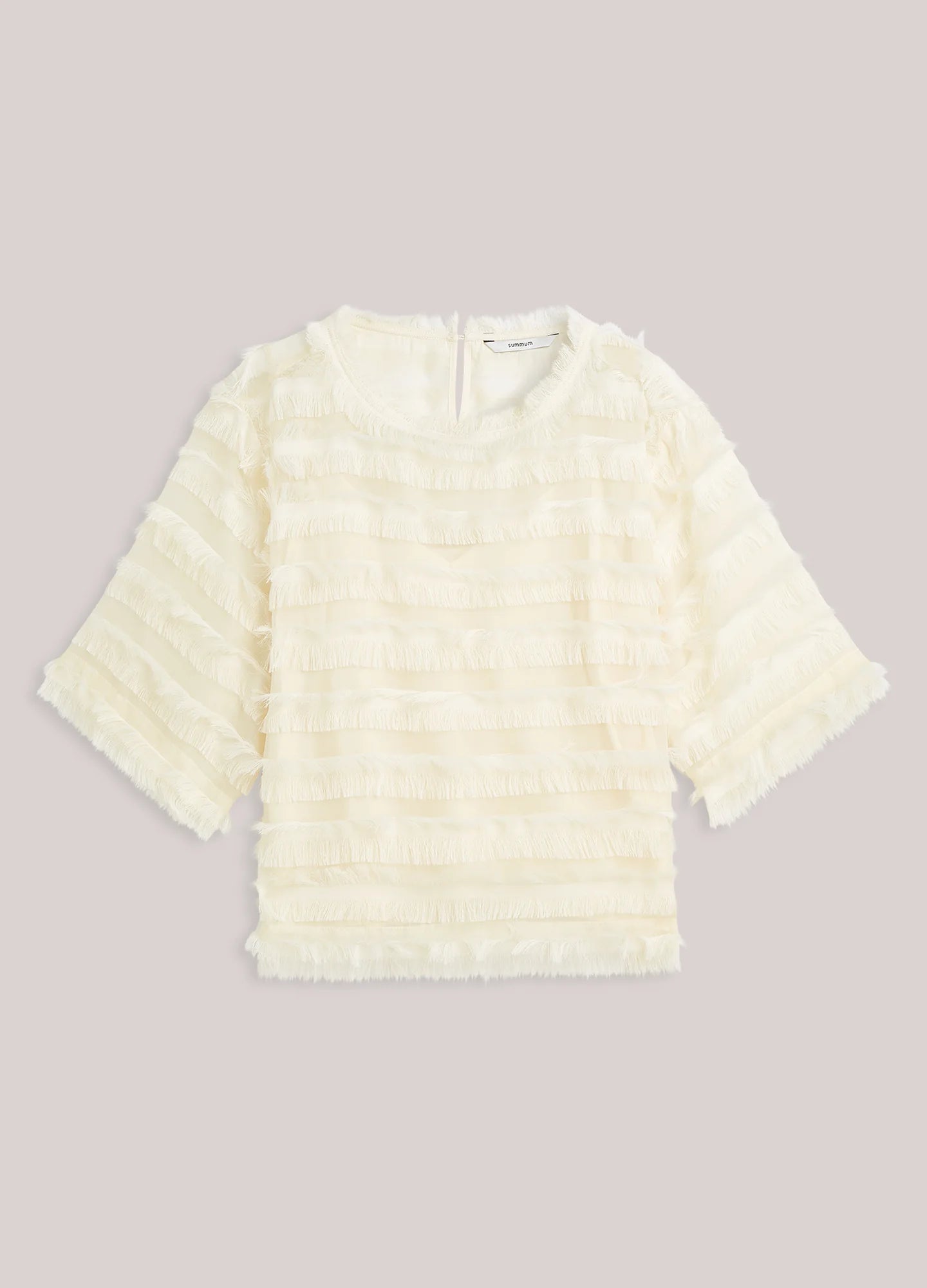 Summum cream sheer textured three-quarter sleeve top