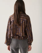 Summum Misty Flower printed blouse showing cropped back and gathered hem – rear view
