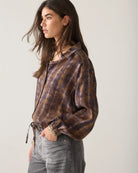 Summum long sleeve printed cropped blouse with adjustable drawstring hem – side view