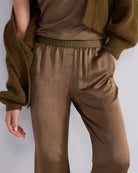 Summum Olive Wide Leg Flowy Trousers with elastic logo waistband 