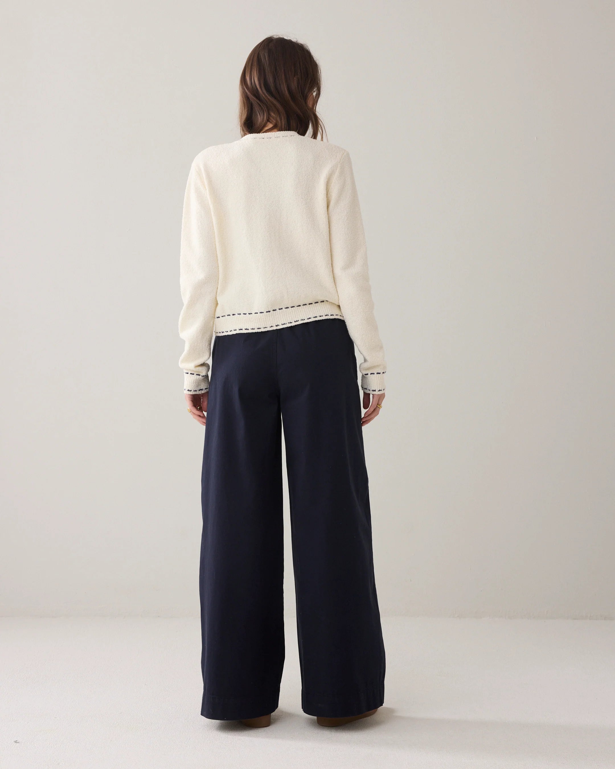 Summum wide leg palazzo trousers navy back view showing relaxed fit