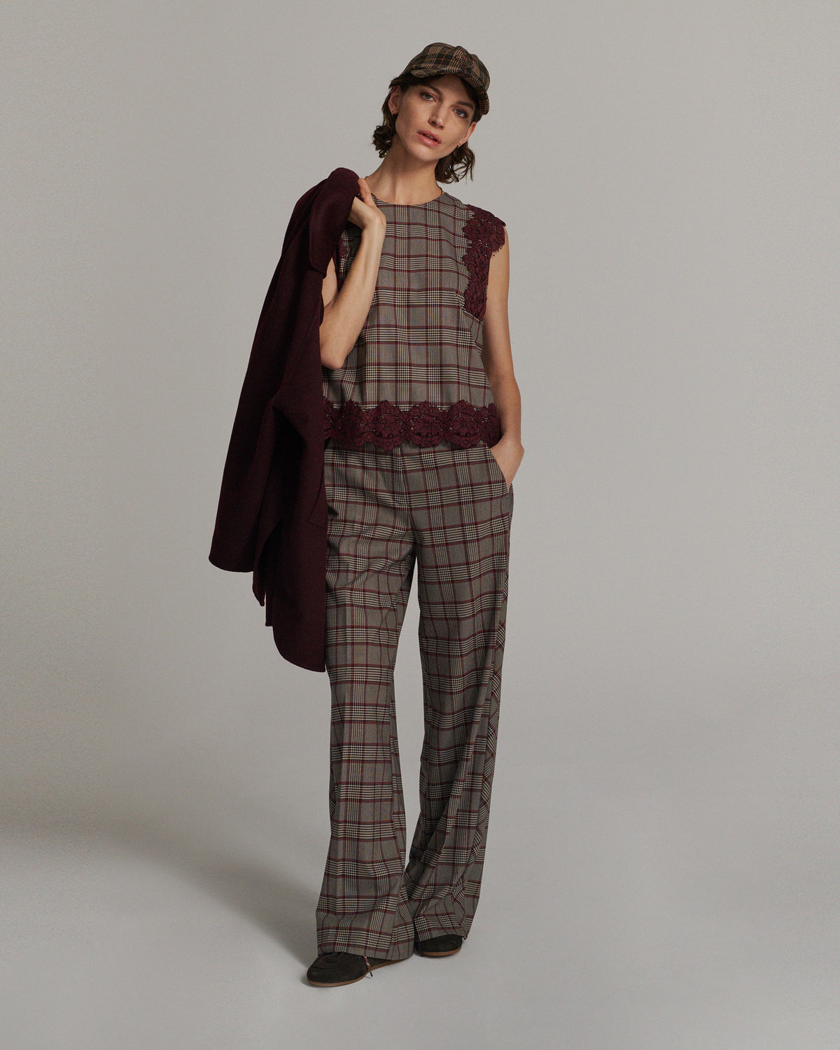 Women’s Summum checked wide leg trousers styled with matching top
