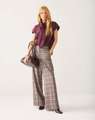 Summum burgundy grey check wide leg trousers front view