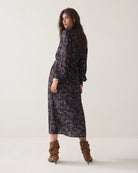 Summum printed midi dress with long sleeves and skirt slit – side profile