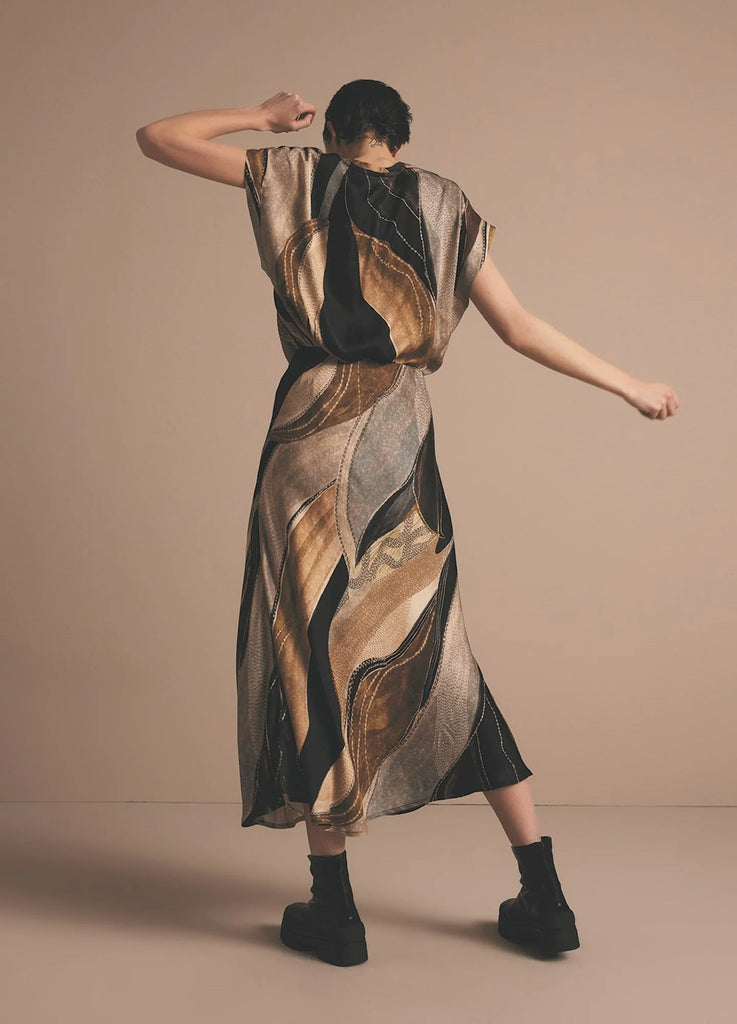Summum Abstract Swirl Print Midi Skirt From The Back
