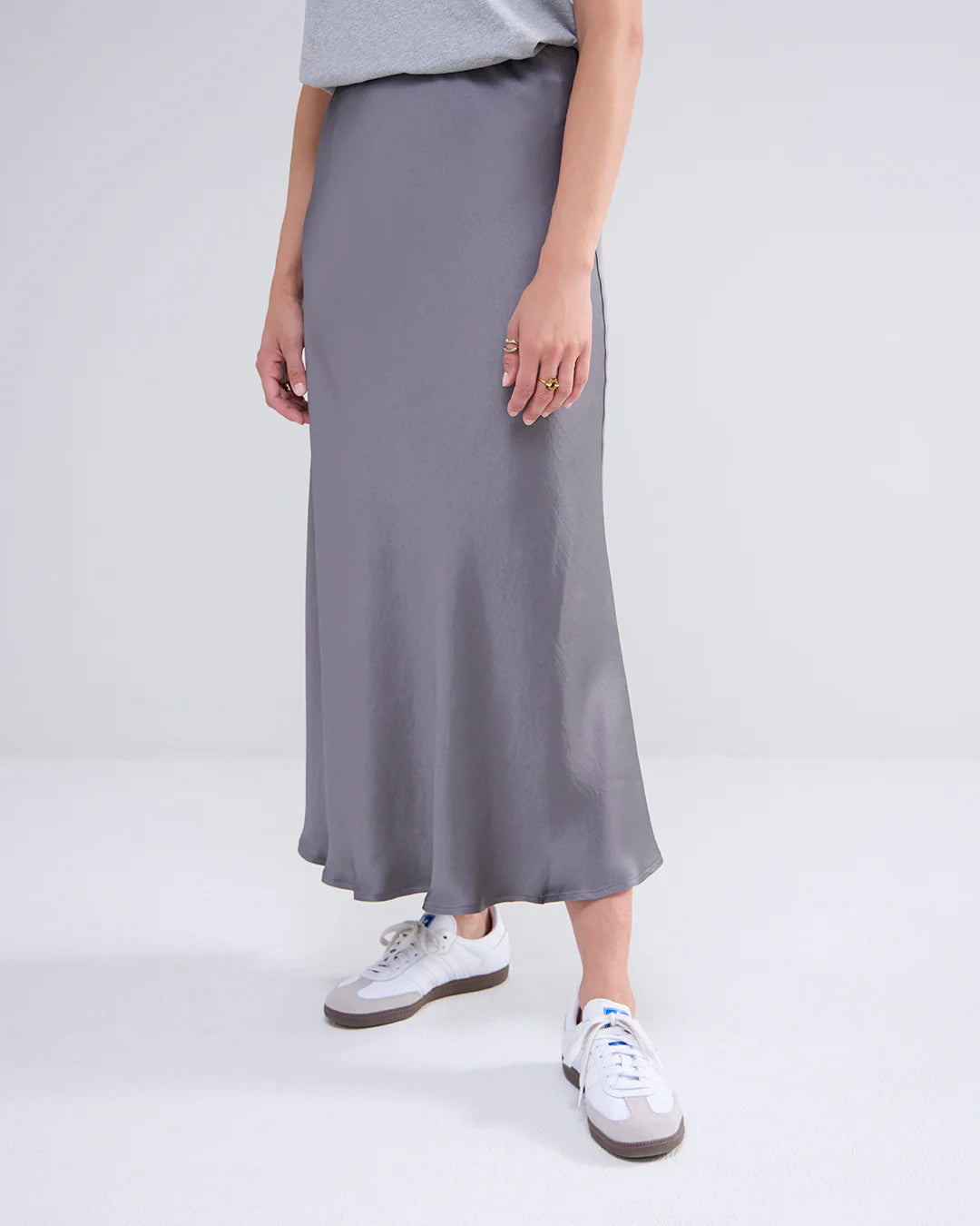 Summum Grey Bias Cut Silky Midi Skirt