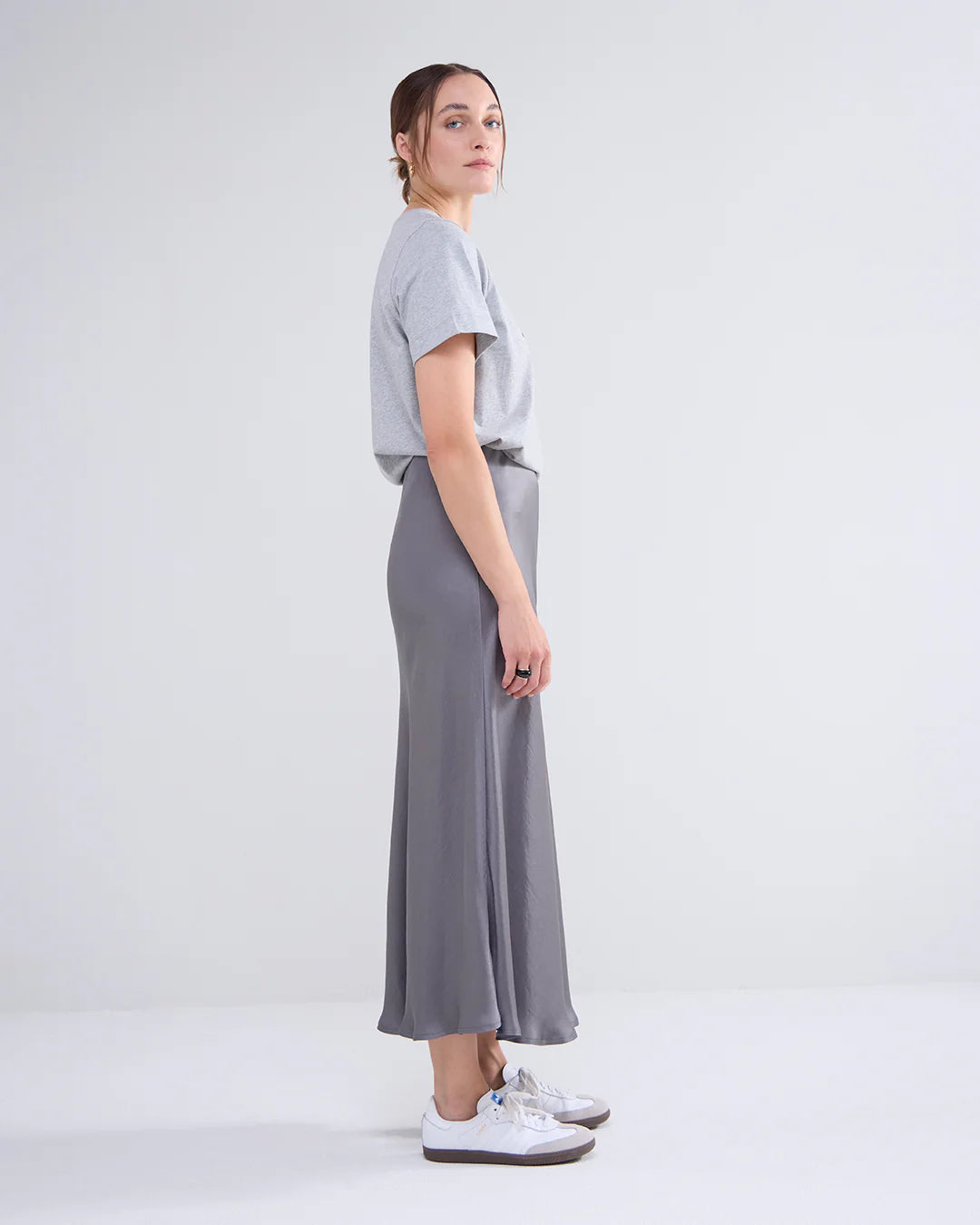 Summum Bias Cut Silky Midi Skirt In Grey