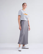 Summum Grey Bias Cut Silky Midi Skirt