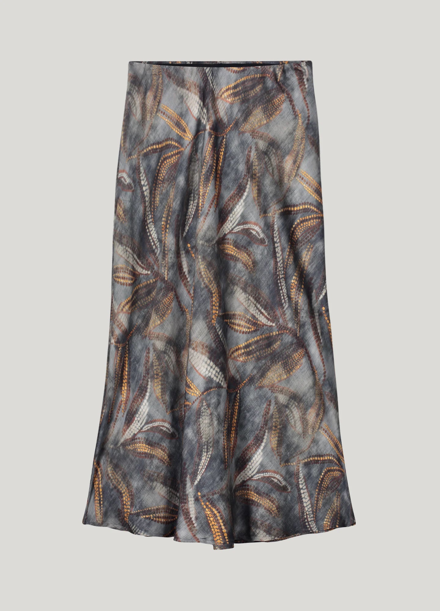 Summum Leaf Print A Line Silky Midi Skirt