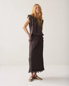 Summum chocolate brown bias-cut midi skirt – front model view
