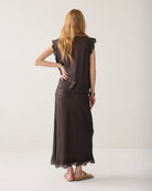 Summum chocolate brown lace trim skirt – back model view