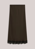Summum chocolate brown midi skirt – scalloped lace hem detail